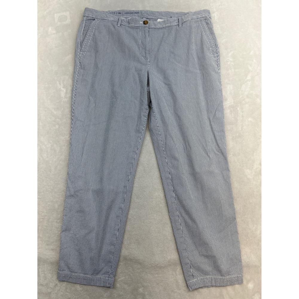 Talbots Girlfriend Chino Pants Women 14P Blue White Seersucker Stripe Stretch